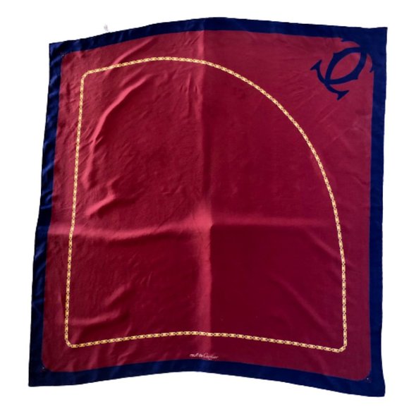 CARTIER Must De Cartier Paris France Silk Scarf Brick Brown Womens 32" Square - Picture 10 of 12